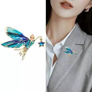 Брошь с крыльями феи Цикады, трендовая элегантная брошь, булавка со стразами, брошь для пальто для девочек, свадебная брошь зелёный