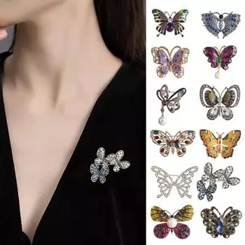 Брошь с летающими насекомыми и животными, металлические эмалированные булавки, красочные броши-бабочки, хрустальные стразы