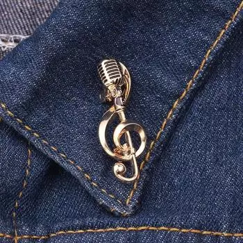 Брошь с микрофоном, однотонные изысканные броши с музыкальными нотами золотого и серебряного цвета золотистый