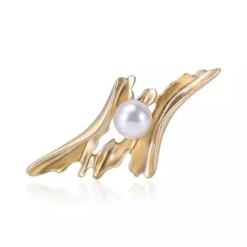 Брошь с текстурой из гладкого металла, инкрустированная искусственным жемчугом, ретро-брошь-булавка серебряный