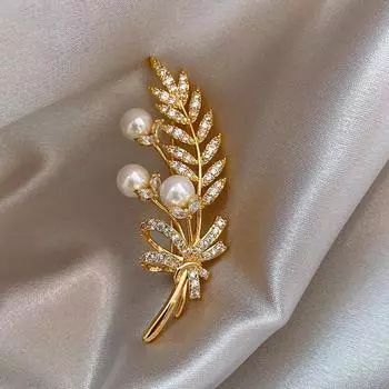 Брошь с жемчугом из пшеничного колоса, роскошная женская брошь высокого класса, антибликовый дизайн, нишевый костюм, одежда, аксессуары