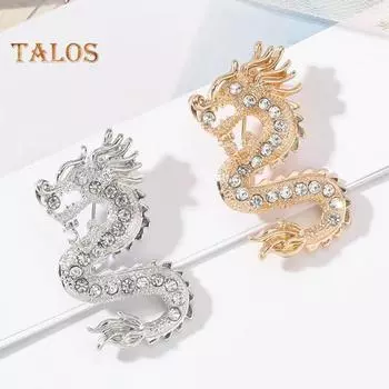 Брошь со стразами и драконом для женщин, брошь в виде дракона в китайском зодиаке, брошь на воротнике, модная одежда, пальто, ювелирные изделия, аксессуары для вечеринок золотой/чёрный
