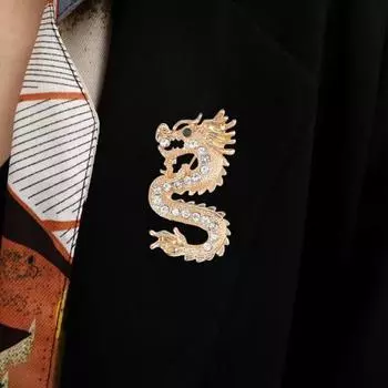 Брошь со стразами и драконом для женщин, брошь в виде дракона в китайском зодиаке, брошь на воротнике, модная одежда, пальто, ювелирные изделия, аксессуары для вечеринок чёрный/серебряный
