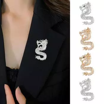 Брошь со стразами и драконом, женская брошь в виде дракона в китайском зодиаке, брошь на воротнике, модная одежда, пальто, ювелирные изделия золотой/белый