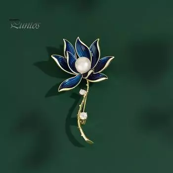 Брошь со стразами, искусственный жемчуг, булавка, тонкая работа, синий цветок в форме, женская булавка, аксессуары для костюма синий