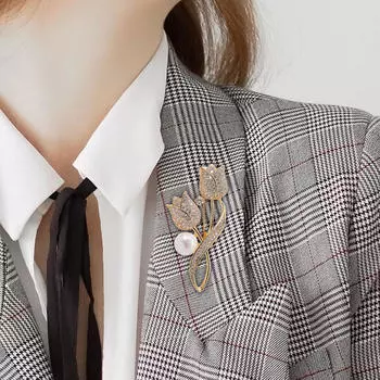 Брошь со стразами, модная булавка с цветочным принтом на лацкан для юбилея, дня рождения, одежда для женщин