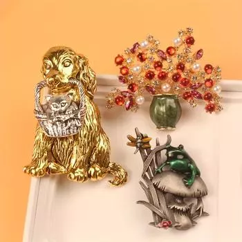 Брошь со стразами Собака Лягушка Цветок Булавка Роскошные Кристаллы Сверкающие Декоративные Украшения Со Значком Корсаж