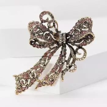 Брошь со стразами, сплав, гальваническое покрытие, ретро-бант, женская брошь, аксессуары высокого класса, булавка One Size
