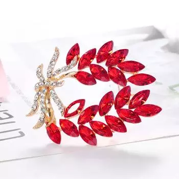 Брошь со стразами в виде колоса пшеницы, сплава, листьев и цветов, корсаж, модные аксессуары для одежды, аксессуары для одежды, булавка красный