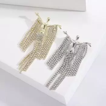 Брошь со сверкающими стразами и кисточкой, элегантная танцующая фигурка, антикоррозийная, износостойкая, шарф, шляпа, брошь золотистый