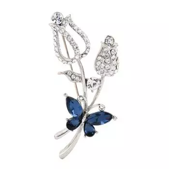 Брошь-тюльпан со стразами, разноцветная бабочка для женщин, роскошная двухцветная брошь для офиса, булавка, ювелирные изделия, подарки