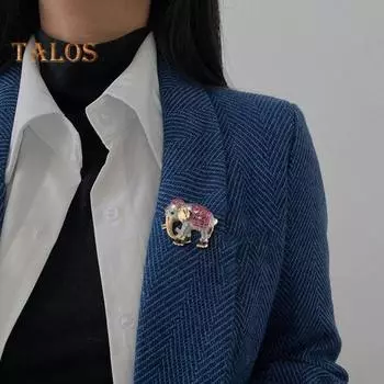 Брошь унисекс, декор со стразами, ретро, капельная эмаль, форма слона, противоскользящий костюм, воротник пальто, шляпа, шарф, украшение, булавка для одежды, вечеринка, выпускной вечер, невеста красный