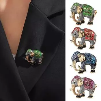 Брошь унисекс со стразами, капающая маслом, эмалью, в форме слона, противоскользящий костюм, воротник пальто, шапка, шарф, украшение красный