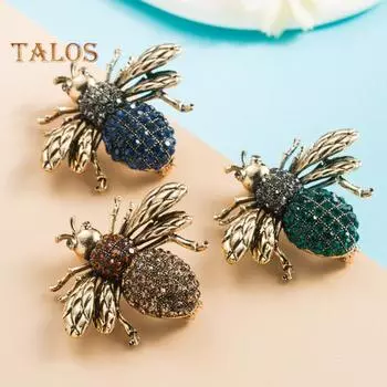 Брошь унисекс в форме пчелы, сплав, декор со стразами, противоскользящая сумка, воротник пальто, шляпа, шарф, украшение, булавка для одежды, вечерние украшения для одежды, выпускного вечера зелёный