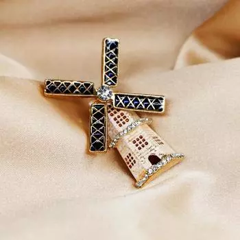 Брошь «Ветряная мельница» с каплями масла и бриллиантами, модная, универсальная, темпераментная, аксессуары для одежды, корсаж золотой