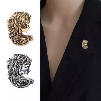 Брошь Винтажная брошь из змеиных волос для девочек, греческая мифология, женская фигура, прозрачная текстура, повседневная брошь из нержавеющей стали золотистый