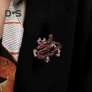 Брошь в этническом стиле, булавка, унисекс, в форме дракона, инкрустированная стразами, эмалированная булавка, значок для одежды, ювелирные изделия, аксессуары для вечеринок красный