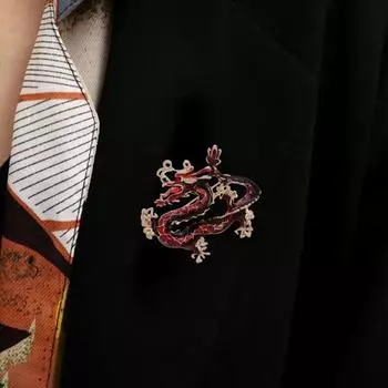 Брошь в этническом стиле, булавка, унисекс, в форме дракона, инкрустированная стразами, эмалированная булавка, значок для одежды, ювелирные изделия, аксессуары для вечеринок красный