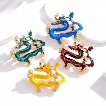 Брошь в этническом стиле со стразами унисекс, инкрустированная в форме дракона, булавка, эмалированная булавка, значок для пальто, ювелирные изделия красный