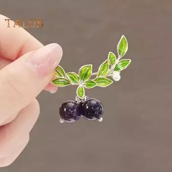 Брошь в форме черники, булавка с декором в виде листьев, эмаль, фруктовый корсаж, костюм, булавка на лацкан, аксессуар для украшения одежды зелёный