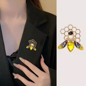 Брошь в форме пчелы, декор со стразами, в форме пчелиных сот, красочный полый антикоррозийный цветной воротник жёлтый