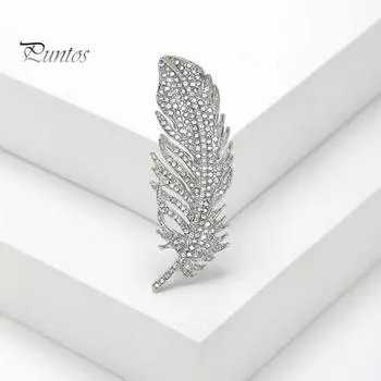 Брошь в форме пера, декор со стразами, украшение для одежды, антикоррозийная, антиокислительная, одежда для торжественных случаев, ювелирные изделия, женский деловой подарок серебряный