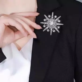 Брошь в стиле ретро с восьмиконечной звездой, сверкающее ювелирное изделие, инкрустированное искусственными бриллиантами, золото золотистый