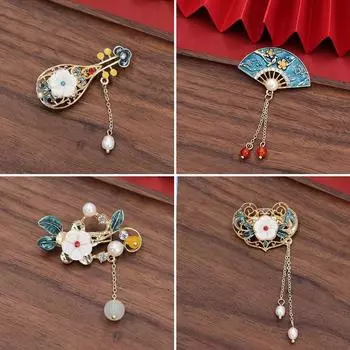 Брошь в стиле ретро в китайском стиле, элегантная брошь в виде цветка с жемчугом и бахромой, ципао, ханфу, аксессуары для женщин