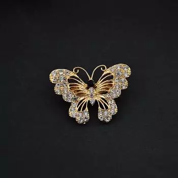 Брошь в виде бабочки с бриллиантами, простая, из сплава со стразами, женская брошь, аксессуары для одежды золотой