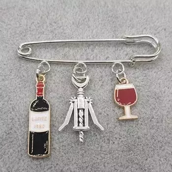 Брошь в виде бокала для красного вина, Значок в виде красного вина, Фиксатор для одежды, Зажим-булавка с защитой от света серебряный