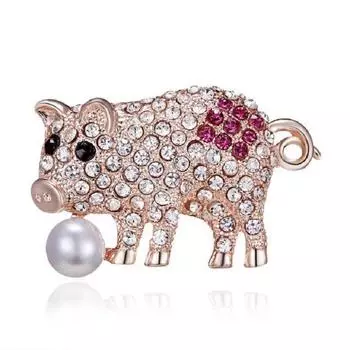 Брошь в виде бриллиантовой свиньи Креативная мода Серия «Животные» Брошь Одежда Универсальная женская жемчужная бутоньерка