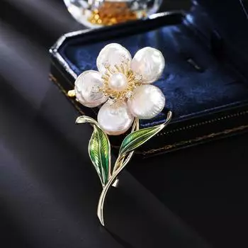 Брошь в виде цветка из пресноводного жемчуга в стиле барокко, осенне-зимняя одежда класса люкс, фиксированный кардиган, антибликовая булавка, ретро-корсаж золотой