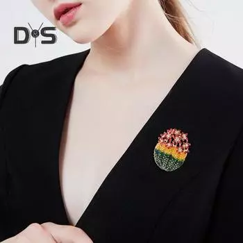 Брошь в виде цветка кактуса, декор из стразов, стекающая масляная эмаль, вечерние платья, пальто, украшения для одежды, булавка, антиокислительная ювелирная продукция для вечеринок красный