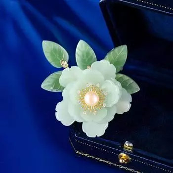 Брошь в виде цветка пиона, искусственный нефритовый цветок, нишевый дизайн, элегантная литературная булавка, украшение в виде чонсама зелёный