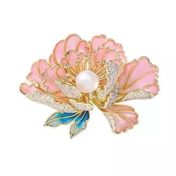 Брошь в виде цветка пиона в китайском стиле: Высококачественная эмалевая булавка с жемчугом для женщин