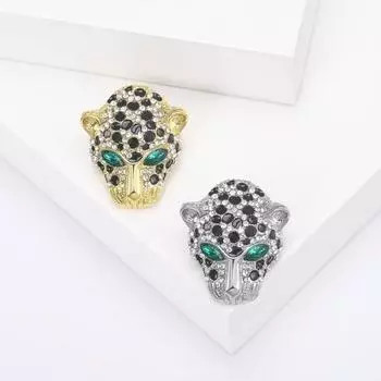 Брошь в виде головы леопарда, инкрустированная стразами, полированная могучая пантера, в форме пальто, воротник, костюм, сумка, шляпа, украшение, одежда, ювелирные аксессуары серебряный