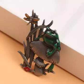 Брошь в виде гриба и лягушки, темпераментная металлическая брошь в виде животного, мужская и женская декоративная брошь, аксессуары серый