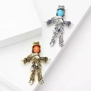 Брошь в виде хрустального пугала в стиле ретро, творческая личность, темперамент, персонаж, булавка, брошь, костюм, одежда, аксессуары