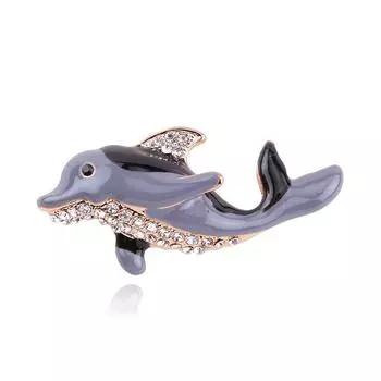 Брошь в виде капли масла в виде дельфина, гальваническая брошь с сохранением цвета капли масла, брошь в виде аксессуаров для костюмов из сплава и бриллиантов, булавка для одежды серый