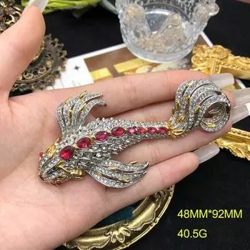 Брошь в виде карпа, медное покрытие, позолоченная, ручная инкрустация, стразы, искусственный драгоценный камень, булавка в виде животного, ретро-аксессуары, универсальная брошь для женщин