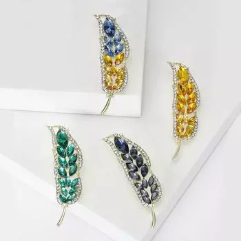 Брошь в виде колосьев пшеницы со стразами в виде конского глаза, булавка для пальто, модный ретро-корсаж, универсальные аксессуары