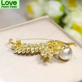 Брошь в виде колоса пшеницы в подарок, модный преувеличенный дизайн, золотая цветная инкрустированная кристаллами брошь для женщин, пряжка для шелкового шарфа