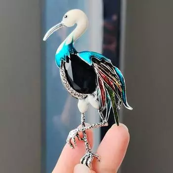 Брошь в виде красного венценосного журавля, высококачественная брошь в виде животного, винтажная брошь в виде фламинго, брошь со стразами