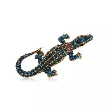 Брошь в виде крокодила из мультфильма, сплава и бриллиантов, креативные модные персонализированные аксессуары для животных, брошь-булавка синий