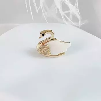 Брошь в виде лебедя с магнитом и пресноводным рябчиком, изысканная циркониевая пряжка, антибликовая подвеска золотой