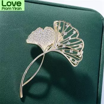 Брошь в виде листа гинкго женская милая ретро-дизайн Sense Rhinestone Corsage Anti-Empty Brooch Аксессуары для одежды Аксессуары для одежды