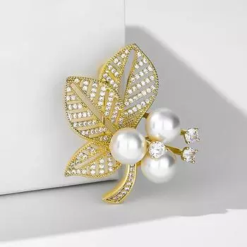 Брошь в виде листа с жемчугом Женская Дизайнерская Брошь Niche Tide Pin Аксессуары