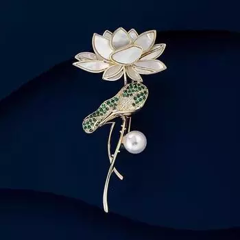 Брошь в виде лунного света в национальном стиле «Лотосовый пруд» с имитацией женственности, жемчуга «Рябчик», лист лотоса, булавка в виде лотоса, нежный костюм, аксессуары для корсажа