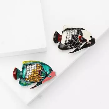 Брошь в виде морской рыбы из сплава со стразами, высококачественная, симпатичная, женская, для корсажа, для рубашки, ювелирное украшение