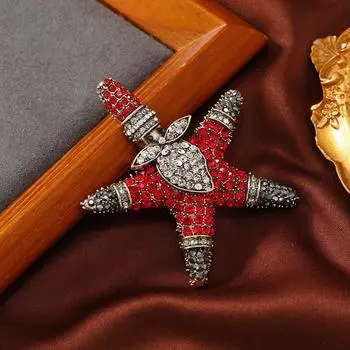 Брошь в виде морской звезды на Рождество, аксессуары, полные бриллиантов, брошь в виде костюма Санты, винтажная булавка